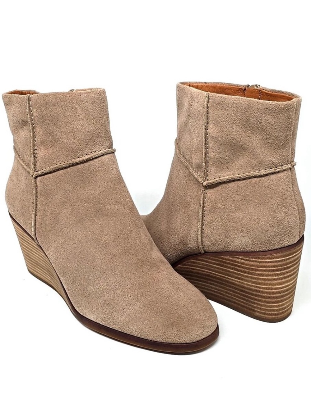 Lucky Brand Taupe Suede Ankle Wedge Booties